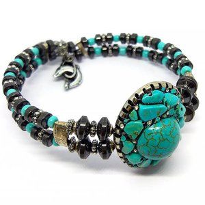 Turquoise Natural Stone Hematite Cord Bracelet NEW
